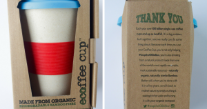 Ecoffee cup, organic reusable coffee and tea cup